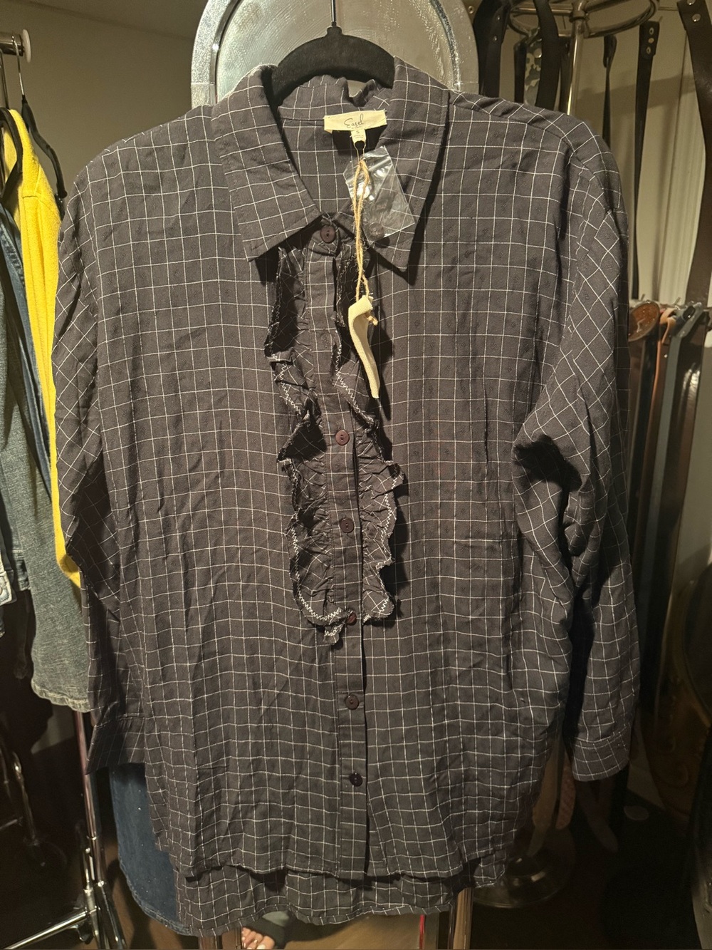 Easel Button-Up with Ruffled Detail
